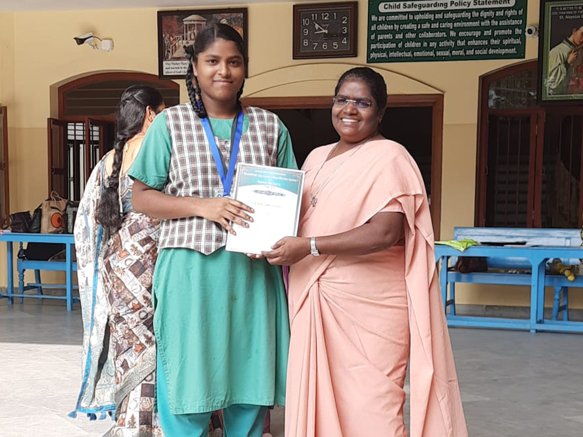 Sahana Sri - XI BM Participated in Discuss Throw and won 2nd place in State and District Level